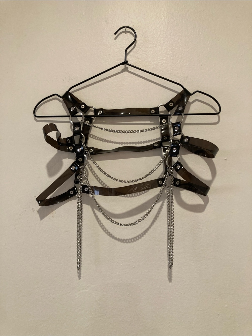 Topshop Women's Black Faux Leather Chain Harness top